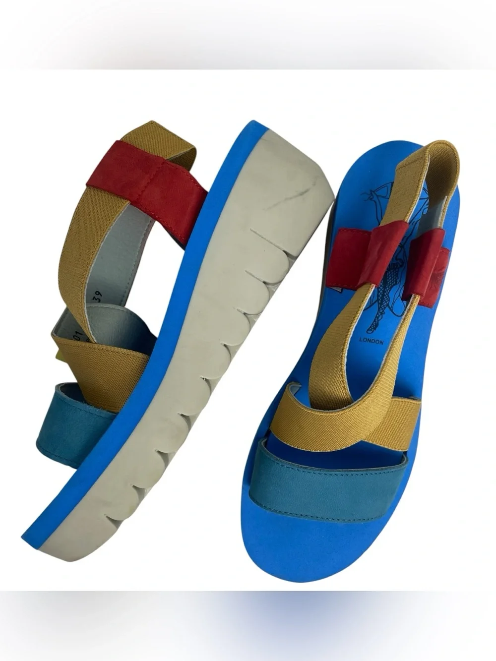 FLY London Sling-Back Sandals YABI922FLY LIPSTICK Red/Yellow/Blue 38 7.5-8 READ - Picture 1 of 15